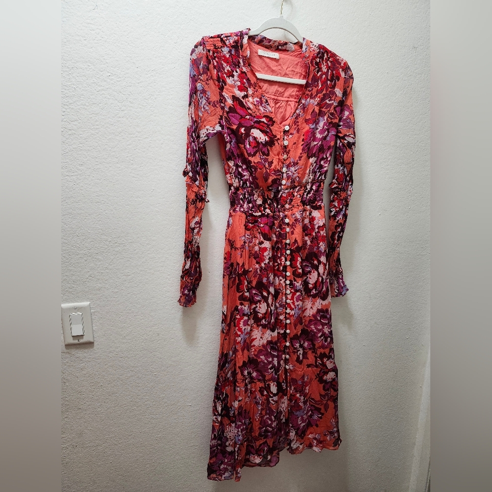 Paneros Women’s Floral Clarence Maxi Dress Ruffle V Neck Long Sleeve Bohemian XS